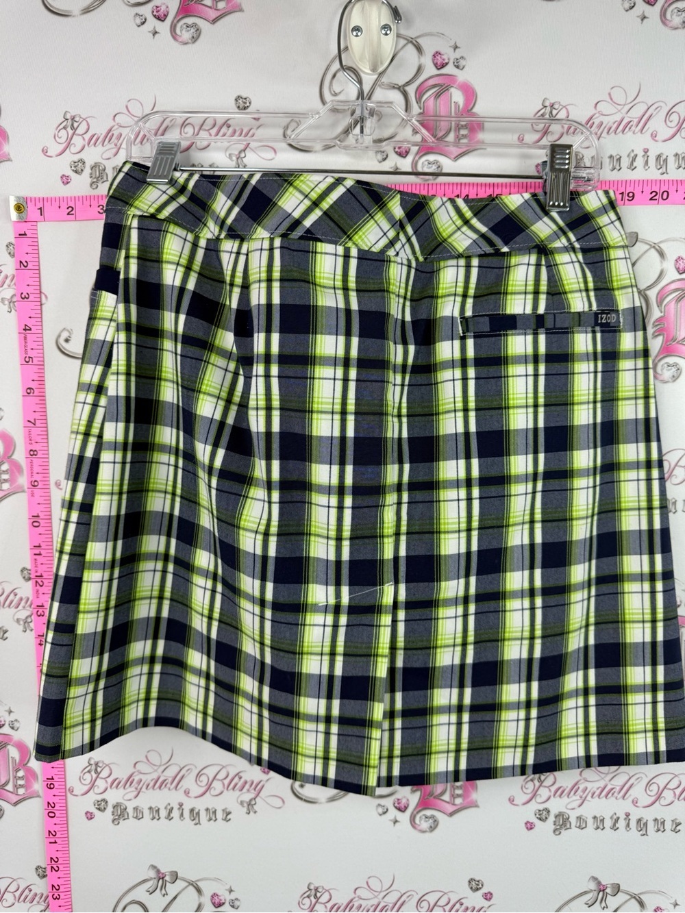 Izod golf skort skirt Plaid A-Line Skirt in Navy, Lime & White by 1760